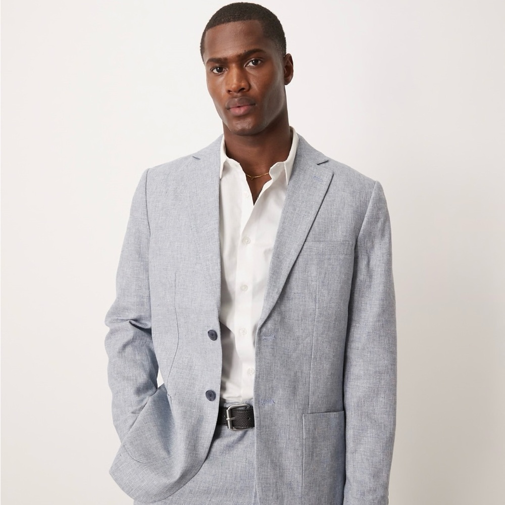 Men's linen mix suit jacket in blue